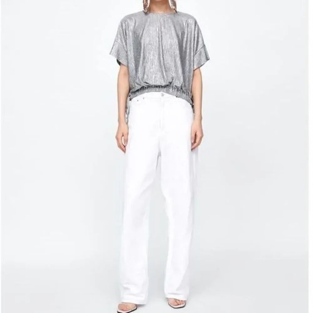 Womens Zara W/B Collection Metallic Silver Holiday Scoop Neck Top - Sz S